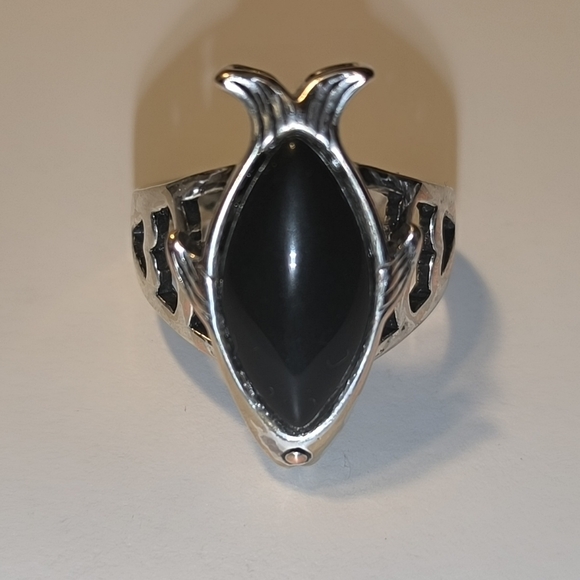 Large Textured Fish Black Onyx Sterling Silver Men Unisex Ring Size 10 - Picture 9 of 17